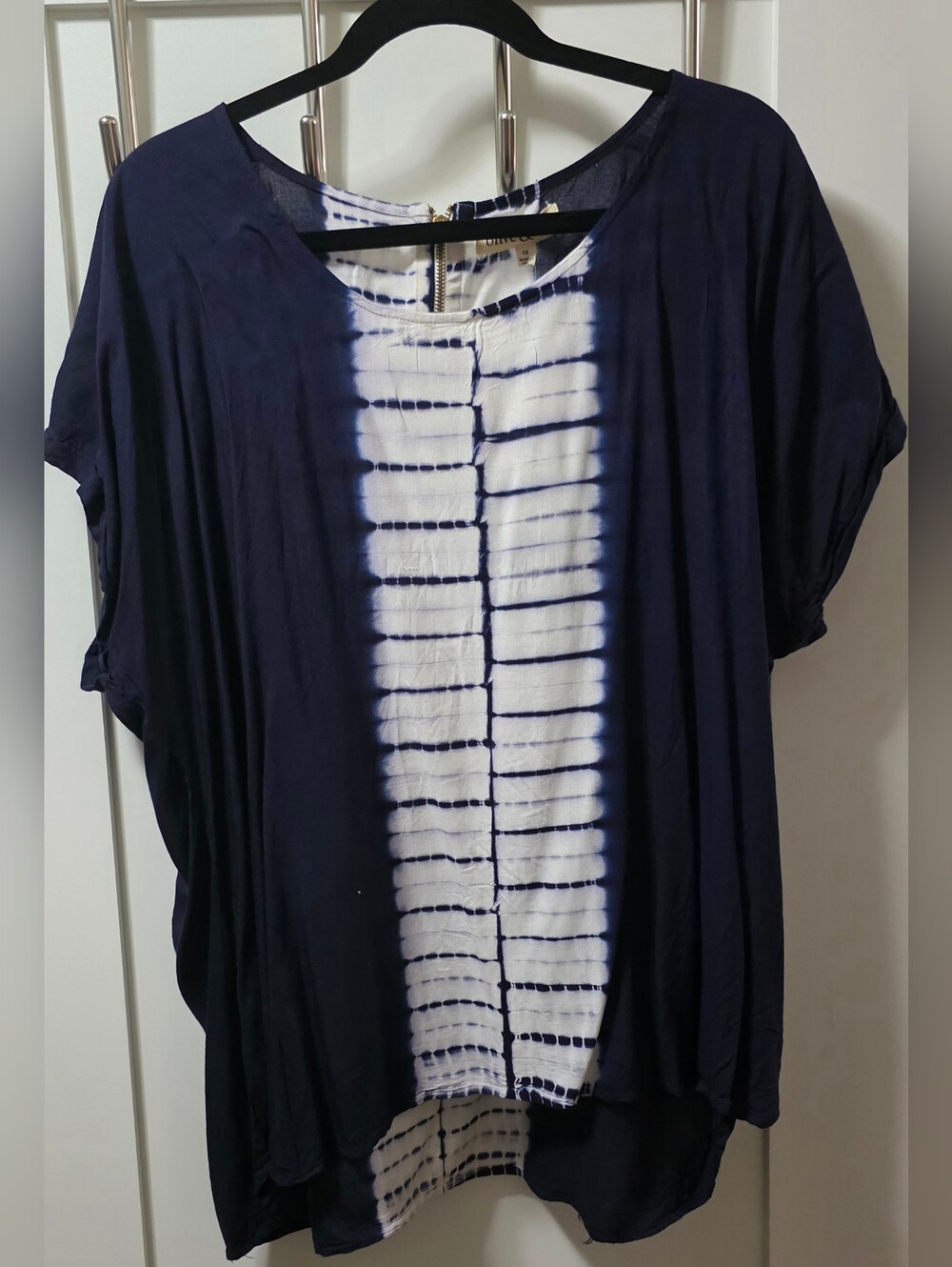 Olive & Oak Navy and White Tie-Dye Panel Short Sleeve Tunic 1X NWT